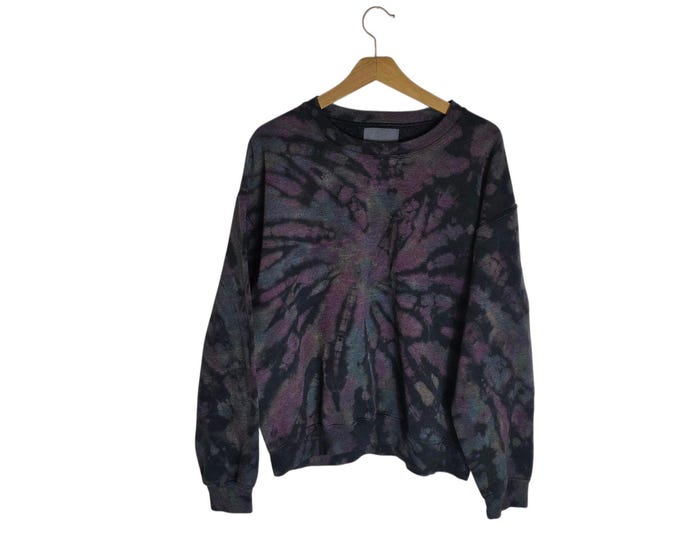 Dark Tiedye Pullover Crew Sweatshirt Unisex Size Large / XL
