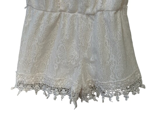 White Lace Romper Jumpsuit Shorts Intricate Trim … - image 4