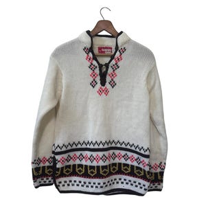 1970s Womens Sweater with Decorative Button Collar Campus Shop Acrylic 70s Size Medium Small Woman