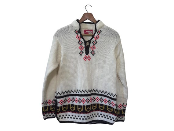 1970s Womens Sweater with Decorative Button Collar Campus Shop Acrylic 70s Size Medium Small Woman