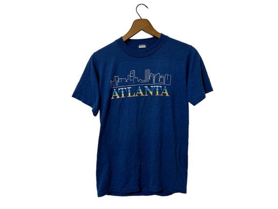 1980's Atlanta Georgia Blue Short Sleeve T Shirt with Skyline Graphic on Front Adult Small