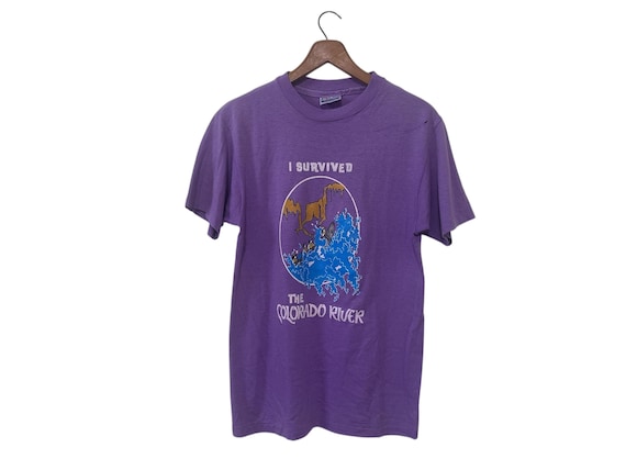 I Survived the Colorado River Vintage Rafting T-shirt Outdoors Tee 80s 90s Tshirt Purple Size Medium