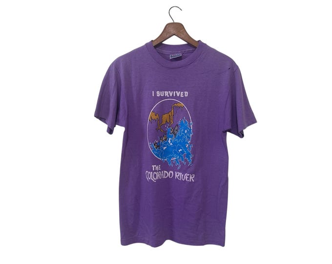 I Survived the Colorado River Vintage Rafting T-shirt Outdoors Tee 80s 90s Tshirt Purple Size Medium