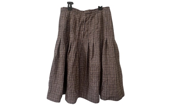 Vintage Pendleton Wool Skirt Womens Long Length Pleated Houndstooth Plaid Brown Zip Up Skirt