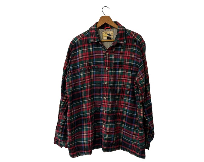 Outback Rider Plaid Flannel Long Sleeve Shirt with Zip Up Pocket and Concealment Pocket Red Green Blue Black Yellow White Plaid Men's Large
