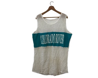 Vintage Colorado River Mesh Cover Up Beach River Swimsuit Coverup White Teal Women's XL