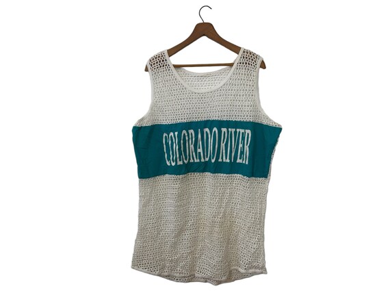 Vintage Colorado River Mesh Cover Up Beach River Swimsuit Coverup White Teal Women's XL