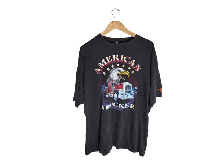4XL Plus Size Vintage 90s American Trucker T Shirt, Burns Bros Truck Plaza Florence KY Graphic Tee, Platinum T's Made in USA, Black 1992