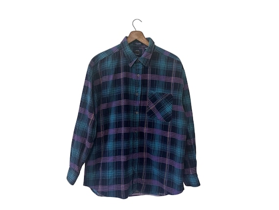 90s Flannel Purple Teal Black Vintage Worn Saugatuck Drygoods Size Large