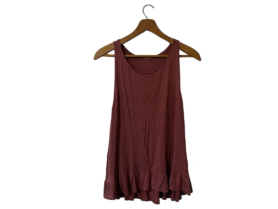 Vintage Ruffled Rusty Brown Tank Top Shirt Women's Large