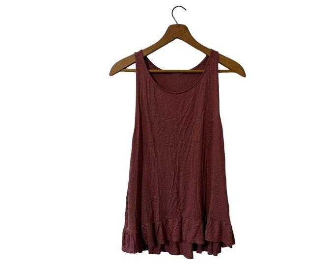 Vintage Ruffled Rusty Brown Tank Top Shirt Women's Large