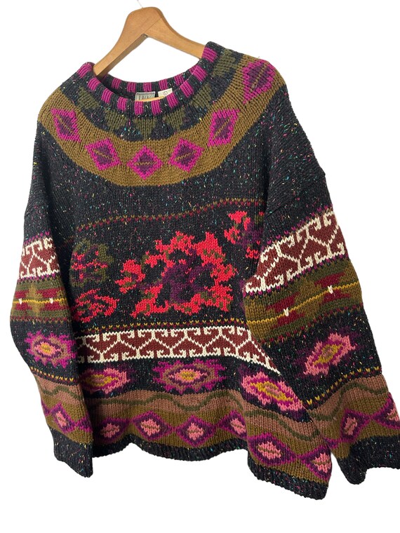 Vintage Ivy Fair Isle Floral Patterned Thick Knit… - image 4