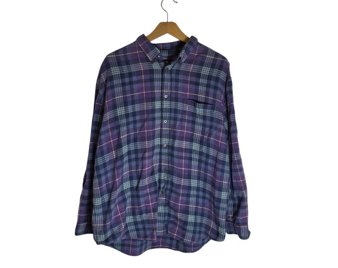 Vintage 90s Purple Cotton Flannel Shirt Long Sleeve Size Large / XL