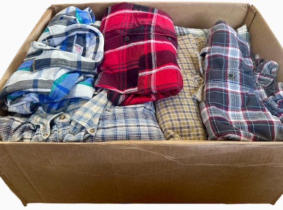 42 Bulk Wholesale Flannels / Men's Flannel Shirts / Mixed Distress Levels and Sizes
