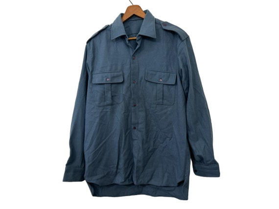 Vintage Wool Solid Blue Flannel Button Down Pocke… - image 4