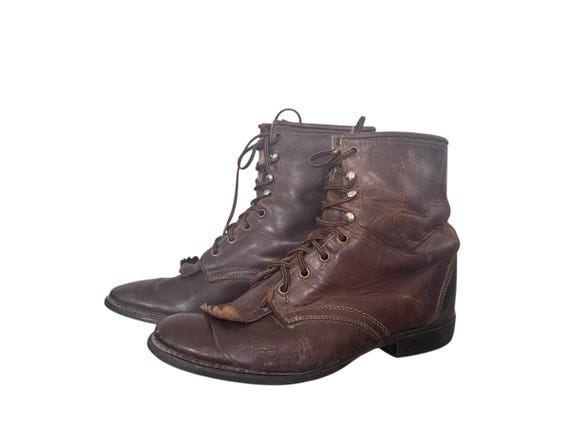 Vintage Leather Lace Up Ankle Boots Lacer Boot Dark Brown Womens Size 10 M US