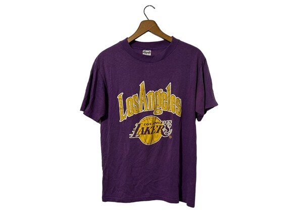 1990's LA Lakers Basketball Soft Vintage Tee Los Angeles Purple T Shirt Shortsleeve USA Worn Thin Distressed Unisex Adult Large
