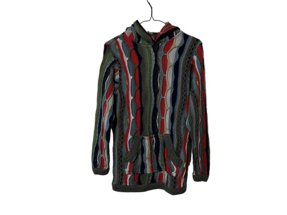 Hooded Coogi Inspired Sweater Multi Color Rainbow Textured Hoodie Adult Size XS