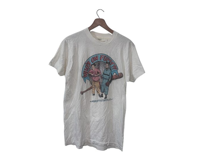 Who's On First Abbott & Costello Vintage 80s Tshirt 1989 Baseball Joke Book Short Sleeve Shirt
