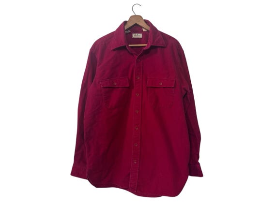 Solid Red Thick Outdoors Flannel Men Button Down L.L. Bean Vintage Shirt Size Tall 17 Mens XL