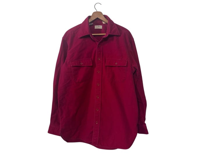 Solid Red Thick Outdoors Flannel Men Button Down L.L. Bean Vintage Shirt Size Tall 17 Mens XL