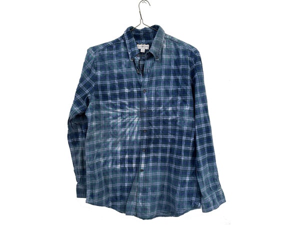 Acid Wash Tie Dye Grunge Flannel Shirt Blue Size Small