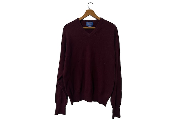Pendleton Vintage Solid Color Burgundy Pullover Sweater Men's Size Medium 100% Lambswool