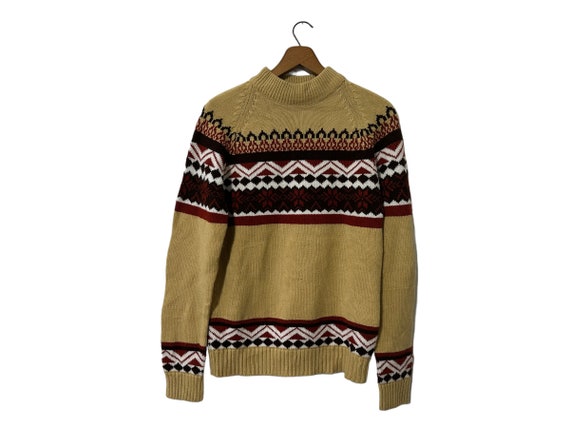 Vintage 70s Ski Sweater Kmart Acrylic Beige Brown Rust Unisex Size Medium Etsy