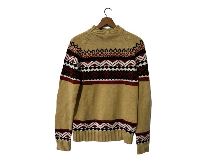 Vintage 70s Ski Sweater Kmart Acrylic Beige Brown Rust Unisex Size Medium