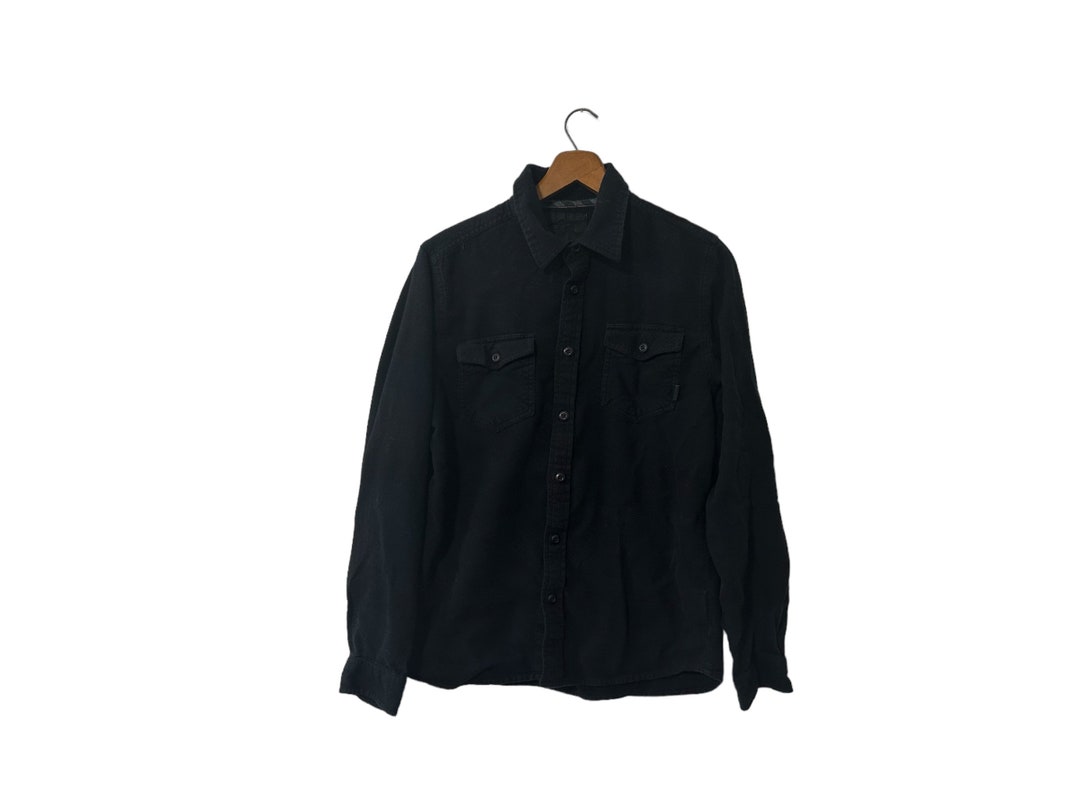 Solid Black Flannel Shirt Soft Cotton Button Down Long Sleeve Pockets ...