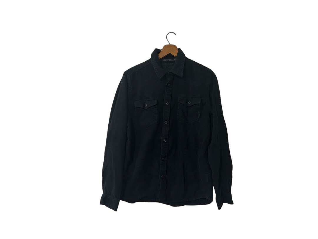 Solid Black Flannel Shirt Soft Cotton Button Down Long Sleeve Pockets