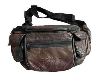Vintage 80's Patchwork Leather Fanny Pack Waist Bag