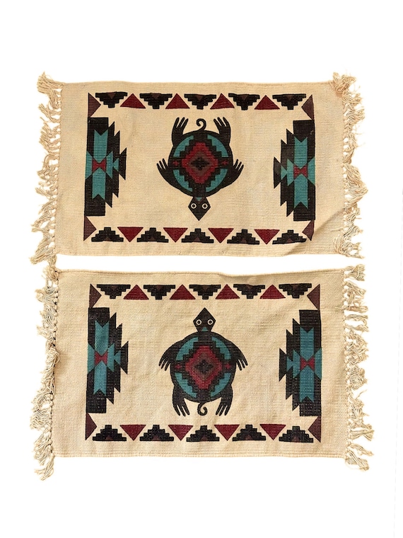 Set of Vintage South American Turtle Woven Dining Placemats