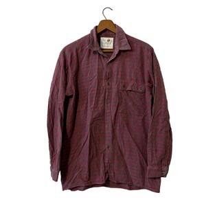 Striped Red and Gray Flannel Shirt Longsleeve Button Front with Pocket Men&#39;s Small