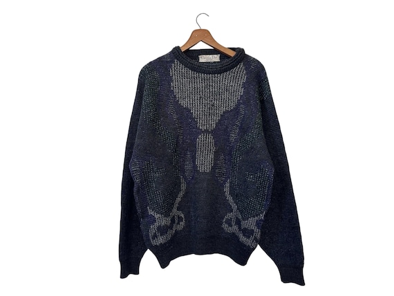 90s Christian Dior Designer Vintage Mens Sweater Monsieur Wool Blend 90s Pattern Pullover Size 50 XL