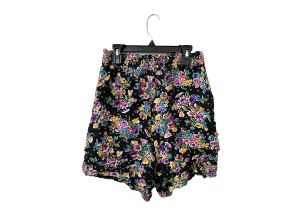 Women s Flower Garden Floral Print Flowey Casual Shorts Black Multicolor Pockets Rayon Elastic Waist Size Medium Etsy Canada
