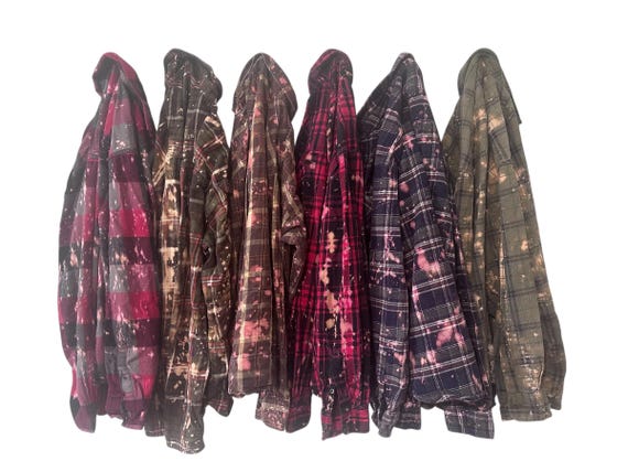 PICK ONE: Splatter Bleached Flannel Shirt Mixed Colors Blach Splatters Hand Dyed Shirts