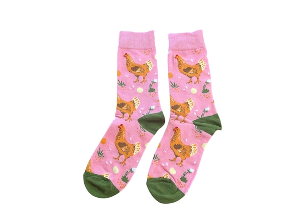 Cute Chicken Print Orange Hen Patterned Pink Womens Socks