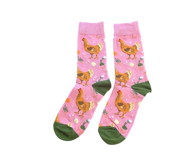 Cute Chicken Print Orange Hen Patterned Pink Womens Socks