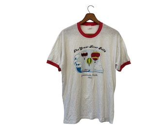1982 The Great River Ralley Jacksonville Florida Hot Air Balloons Graphic Ringer 80s T-Shirt White Red Short Sleeve Adult XL