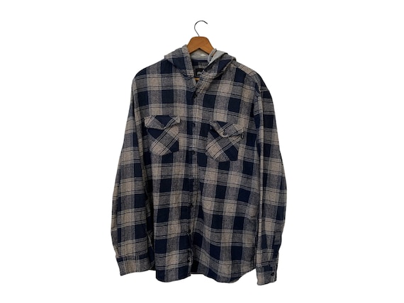 Vintage Hooded Flannel Plaid Grunge Hoodie Button… - image 5