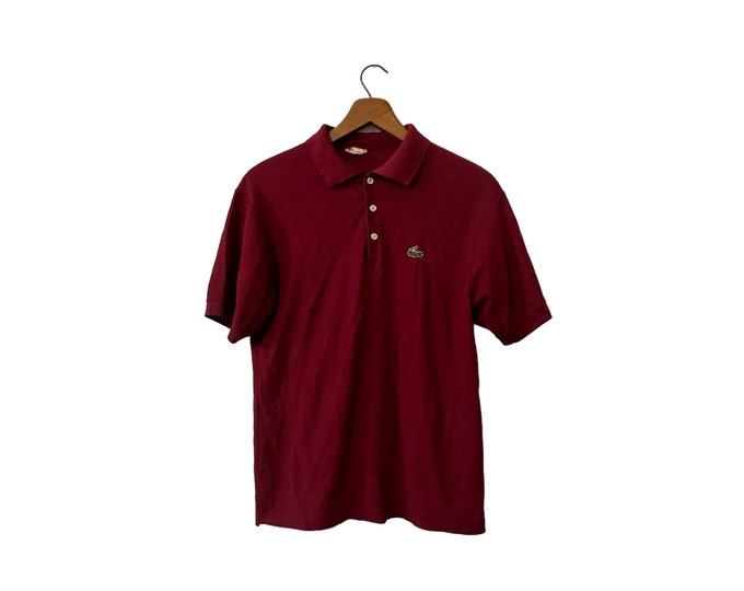 Kid's 70's 80's Burgundy Maroon Dark Red Vintage Mojave Polo Shirt Short Sleeve Boy's Large with Alligator Applique