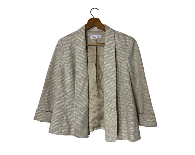 Vintage Gold Metallic White Blazer Suit Jacket Long Cuffed Sleeves Kasper Women's Size 6