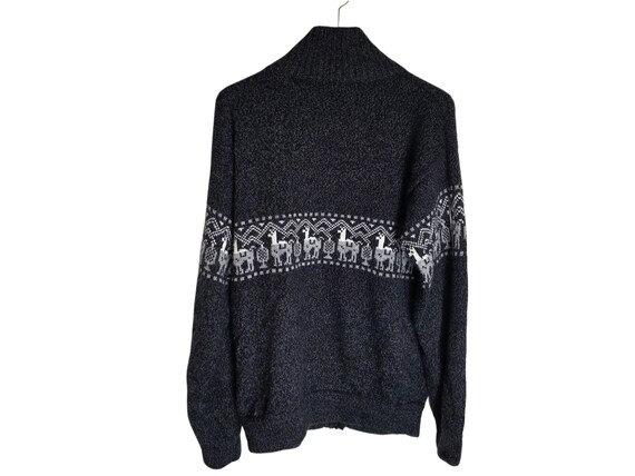 Alpaca Patterned Collared Zip Up Sweater Gray Whi… - image 3