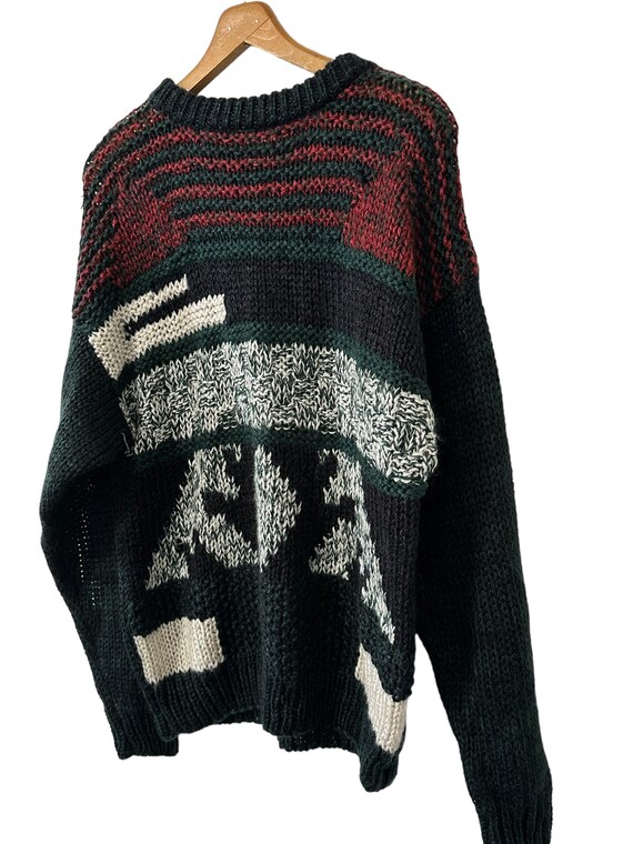 80's Abstract Patterned Knit Oversized Pullover S… - image 4