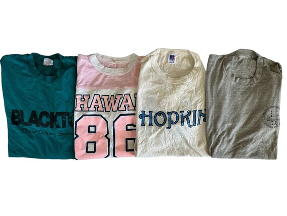 4 Distressed Vintage T-shirts Damaged 80s 90s Tees for Craft Projects Size Large Adult Unisex Graphic Shirts