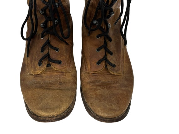 Vintage Distressed Leather Lace-Up Boots Vintage Leather Lace up Ankle Boots Botas Artillero Lacer  main image 3