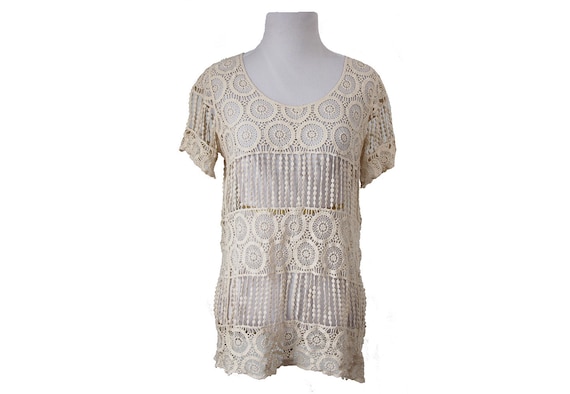 Women's Crochet Lace Blouse Off-White Size Medium