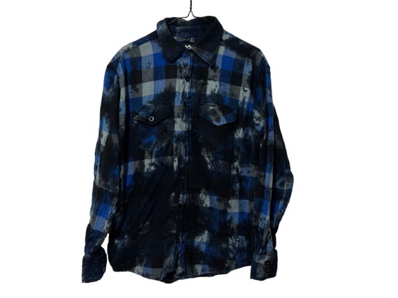 Cloudy Black & Blue Grunge Flannel Shirt Size Medium Men Unisex Button Down Dark Colored Flannel Grunge Style