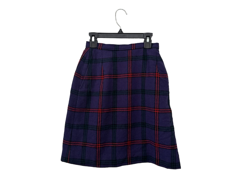 80's Vintage Miss Pendleton Wool Tartan Plaid Flannel Dress Work Skirt Purple Red Green Black Women's Size 3/4